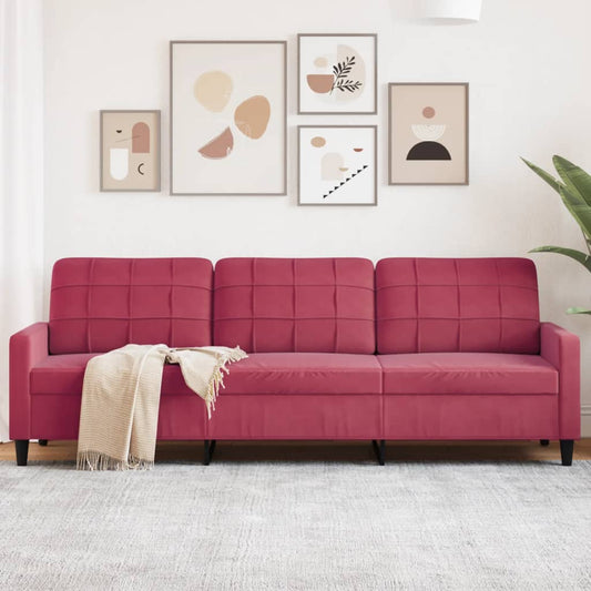 3-seater velvet sofa 210 cm red