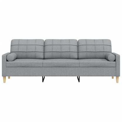 Sofá 3 lug. c/ almofadas decorativas 210 cm tecido cinza-claro
