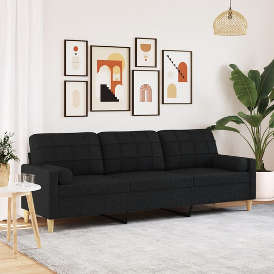 Sofá 3 lugares c/ almofadas decorativas 210 cm tecido preto