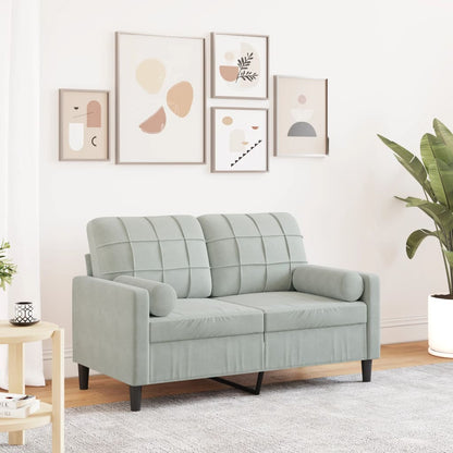 2-seater sofa + decorative cushions 120cm light grey velvet