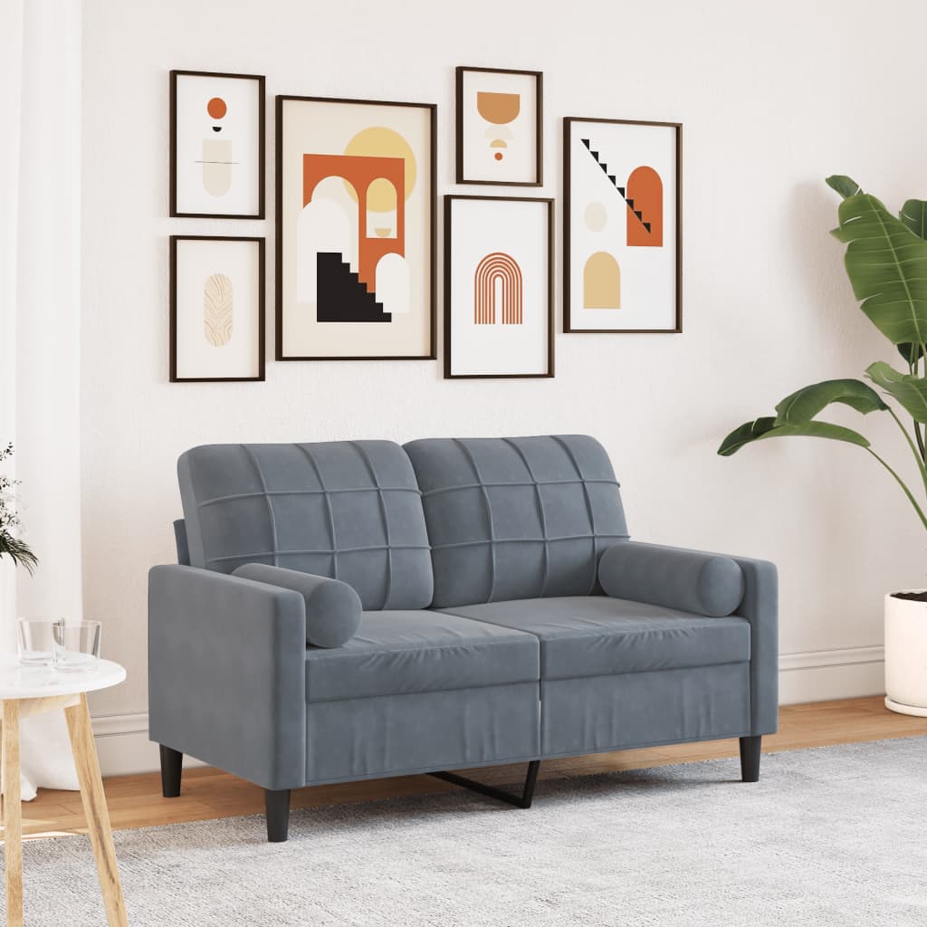 2-seater sofa with decorative cushions 120 cm dark grey velvet