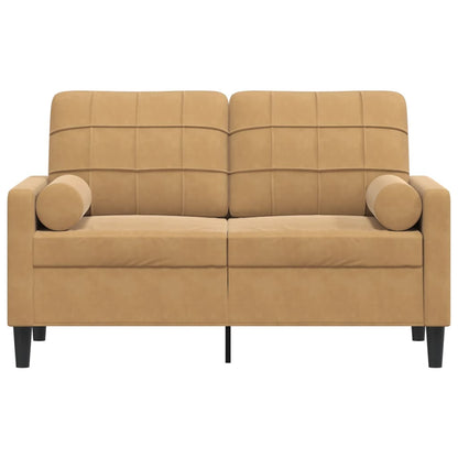Sofá 2 lugares c/ almofadas decorativas 120 cm veludo castanho