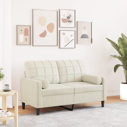 Sofá 2 lugares c/ almofadas decorativas 120 cm veludo creme