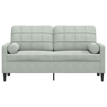 Sofá 2 lugares + almofadas decorativas 140cm veludo cinza-claro