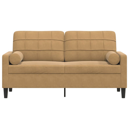 Sofá 2 lugares c/ almofadas decorativas 140 cm veludo castanho
