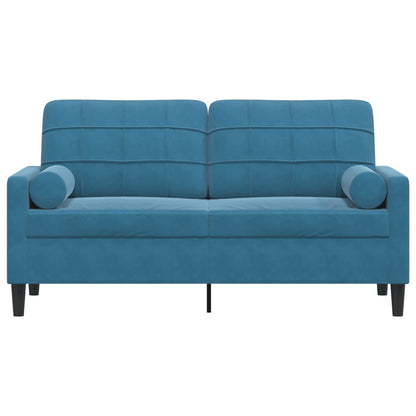 Sofá 2 lugares c/ almofadas decorativas 140 cm veludo azul