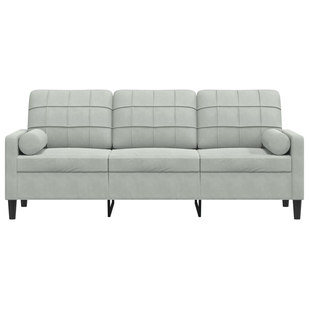 Sofá 3 lugares + almofadas decorativas 180cm veludo cinza-claro