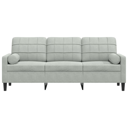 Sofá 3 lugares + almofadas decorativas 180cm veludo cinza-claro