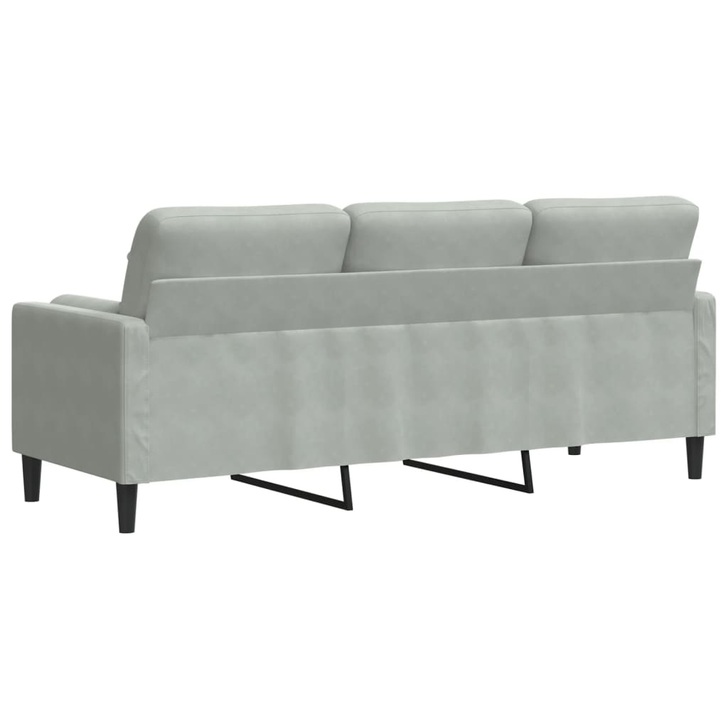 Sofá 3 lugares + almofadas decorativas 180cm veludo cinza-claro