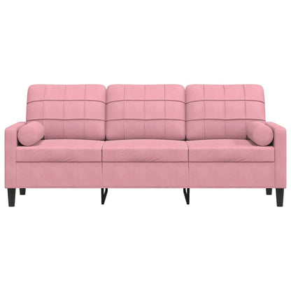 3-seater sofa with decorative cushions 180 cm pink velvet