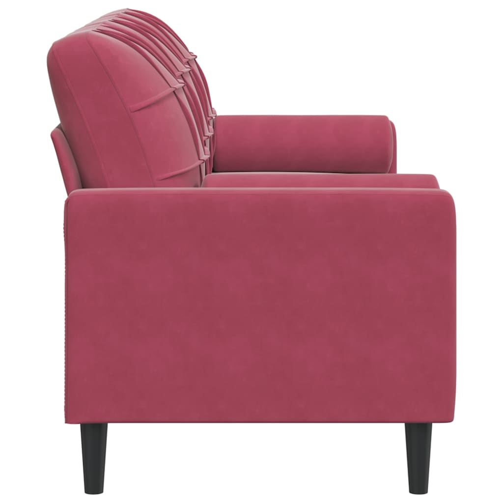 Sofá 3 lug. + almofadas decorativas 180cm veludo vermelho tinto
