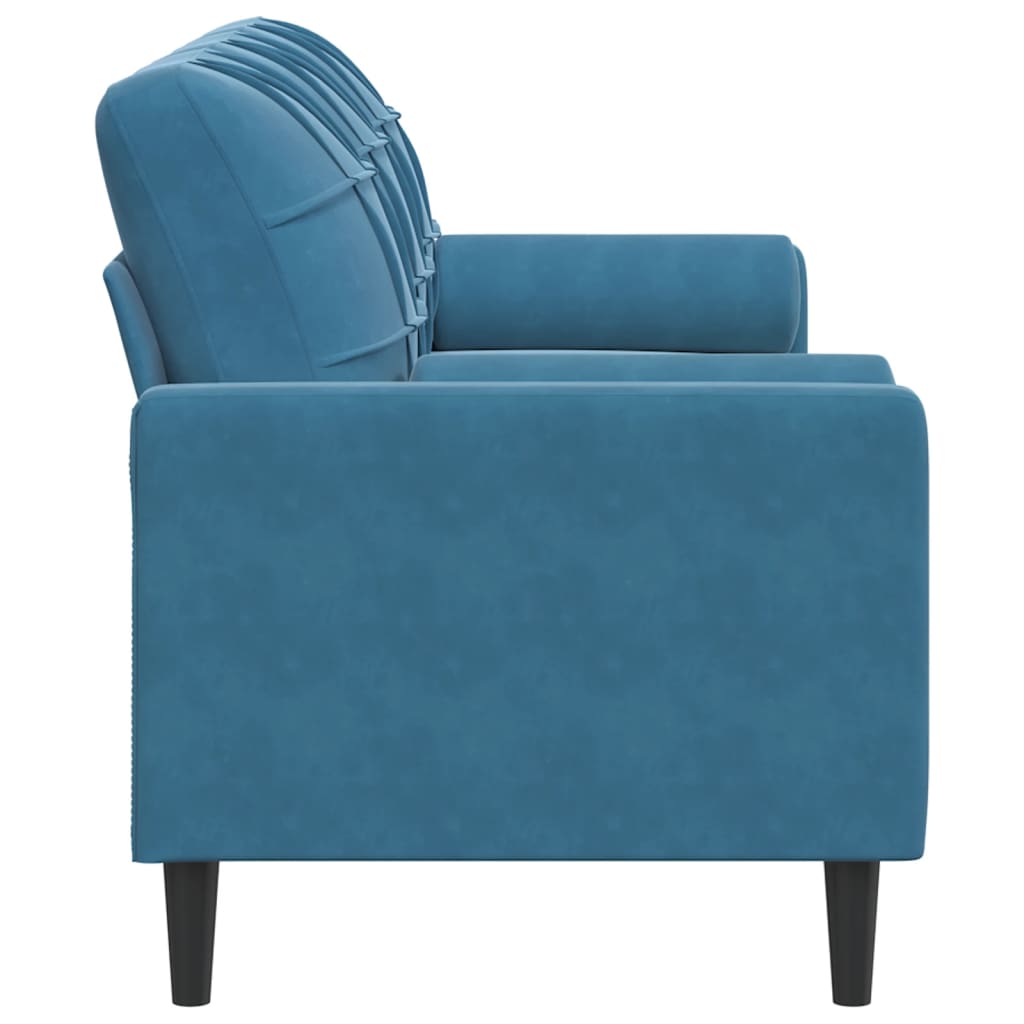 Sofá 3 lugares c/ almofadas decorativas 180 cm veludo azul
