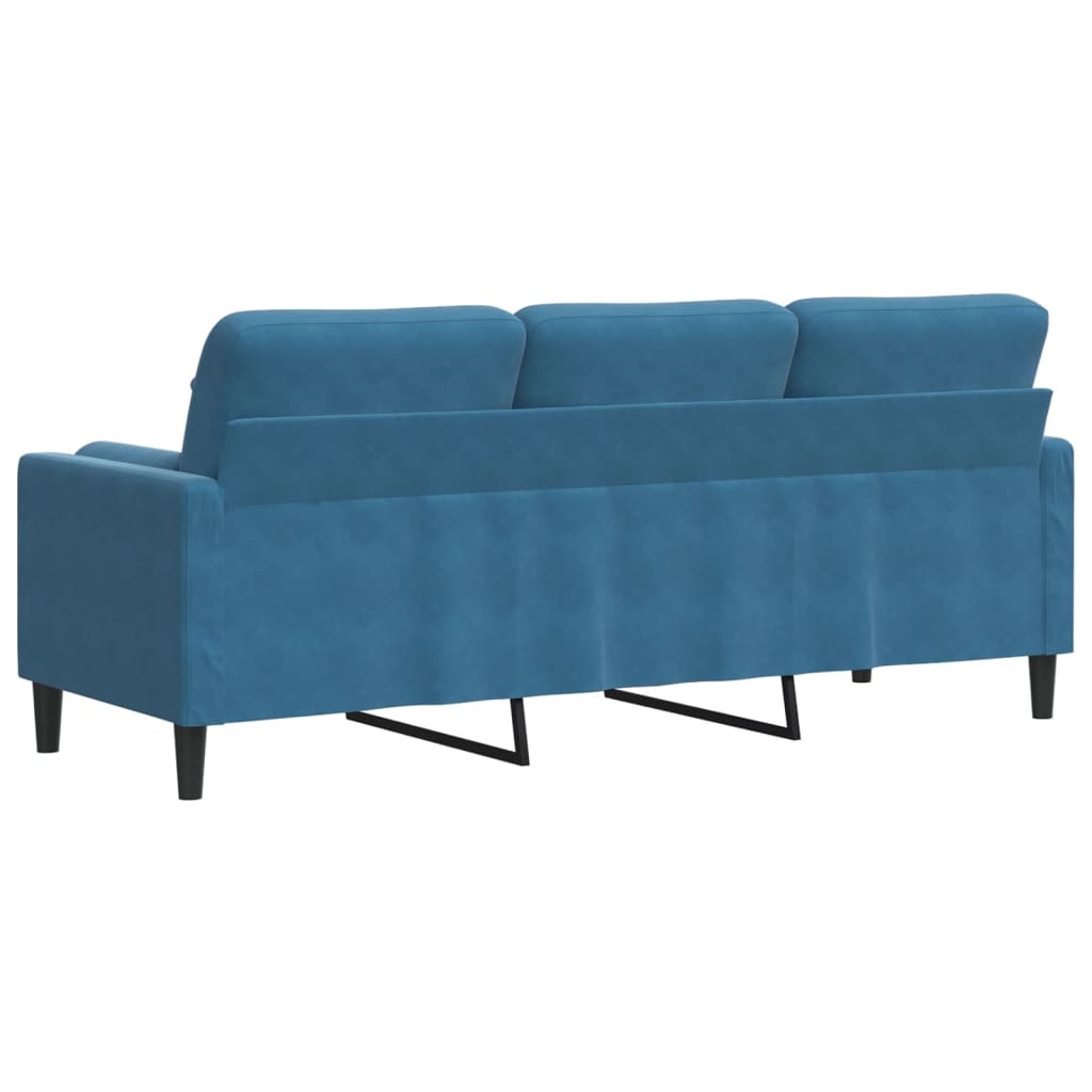 Sofá 3 lugares c/ almofadas decorativas 180 cm veludo azul