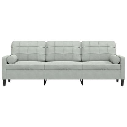 Sofá 3 lug. c/ almofadas decorativas 210 cm veludo cinza-claro