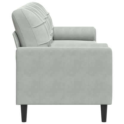 Sofá 3 lug. c/ almofadas decorativas 210 cm veludo cinza-claro