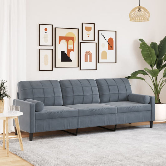 3-seater sofa with decorative cushions 210 cm dark grey velvet