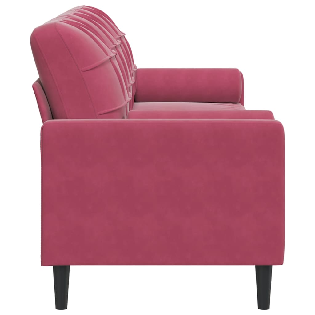 3-seater sofa + decorative cushions 210cm in red velvet