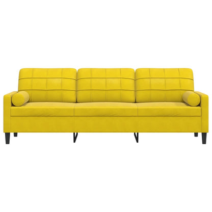 3-seater sofa with decorative cushions 210 cm yellow velvet