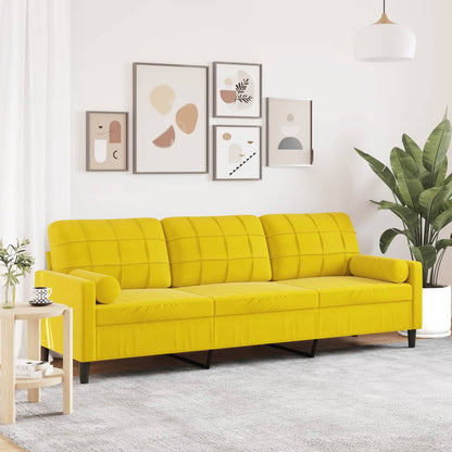 3-seater sofa with decorative cushions 210 cm yellow velvet