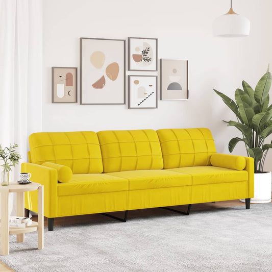 3-seater sofa with decorative cushions 210 cm yellow velvet