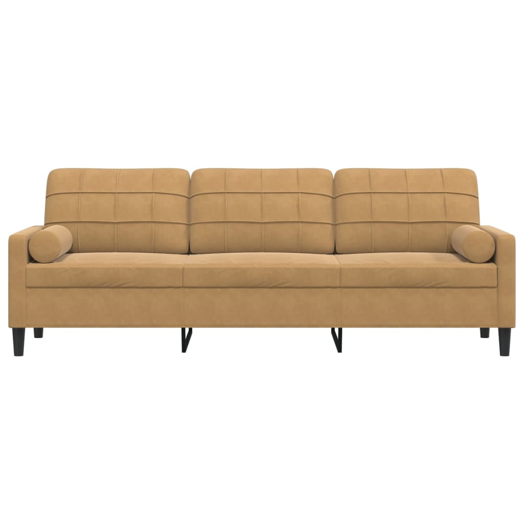 Sofá 3 lugares c/ almofadas decorativas 210 cm veludo castanho