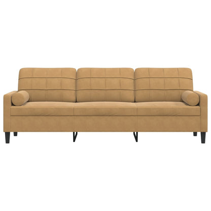 Sofá 3 lugares c/ almofadas decorativas 210 cm veludo castanho