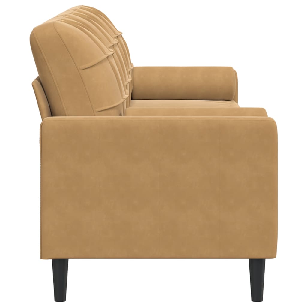 Sofá 3 lugares c/ almofadas decorativas 210 cm veludo castanho
