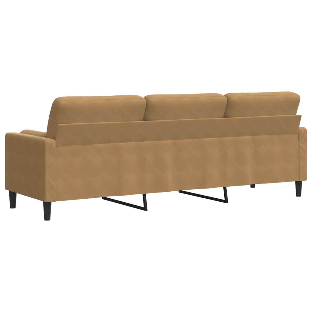 Sofá 3 lugares c/ almofadas decorativas 210 cm veludo castanho