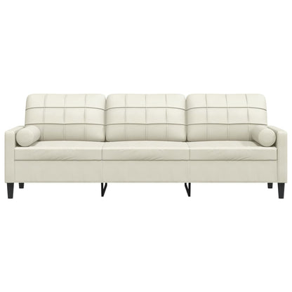Sofá 3 lugares c/ almofadas decorativas 210 cm veludo creme