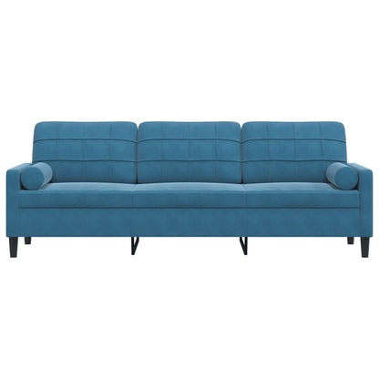 3-seater sofa with decorative cushions 210 cm blue velvet