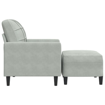 Poltrona com apoio de pés 60 cm veludo cinzento-claro