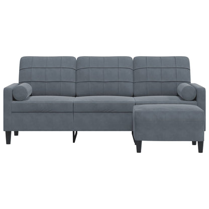 Sofá de 3 lugares com apoio de pés 180 cm veludo cinza-escuro