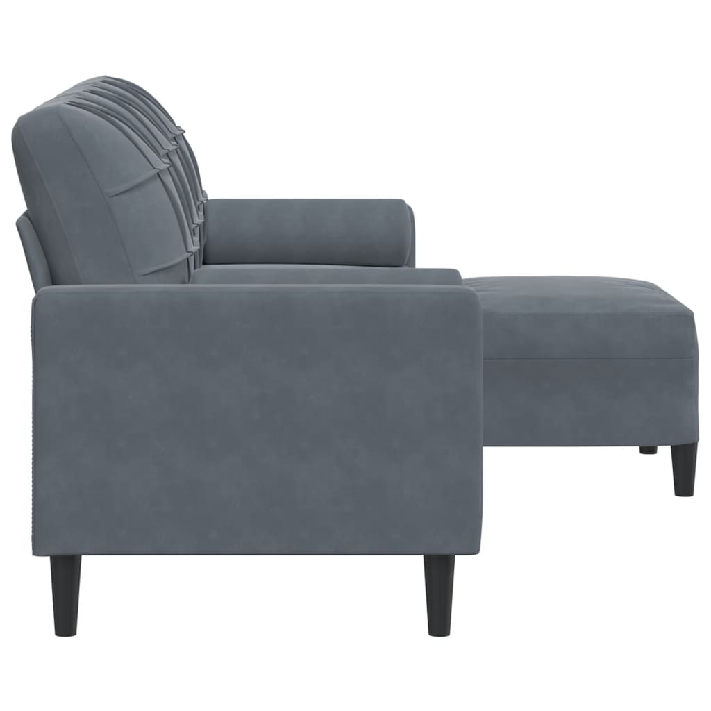 Sofá de 3 lugares com apoio de pés 180 cm veludo cinza-escuro