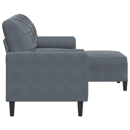 Sofá de 3 lugares com apoio de pés 180 cm veludo cinza-escuro