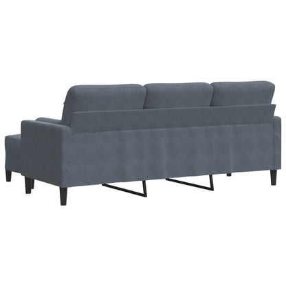 Sofá de 3 lugares com apoio de pés 180 cm veludo cinza-escuro