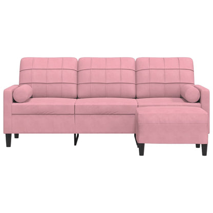 Sofá de 3 lugares com apoio de pés 180 cm veludo rosa