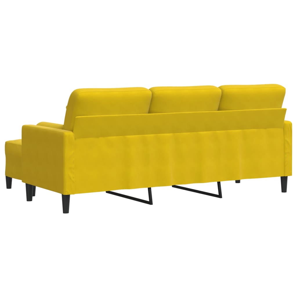 Sofá de 3 lugares com apoio de pés 180 cm veludo amarelo