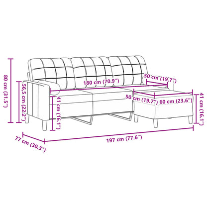 Sofá de 3 lugares com apoio de pés 180 cm veludo cor creme
