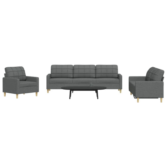 3 pcs dark grey fabric sofa set