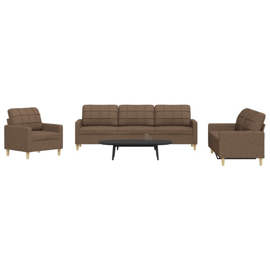 3 pcs brown fabric sofa set
