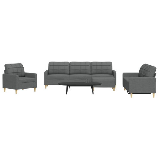 4 pcs conjunto de sofás com apoio de pés tecido cinzento-escuro