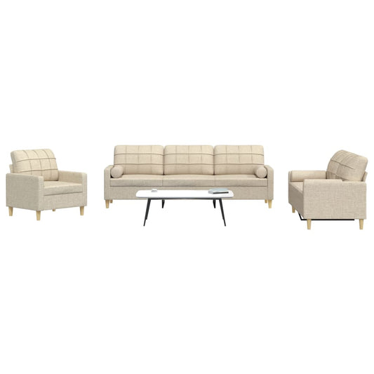 3pcs sofa set with decorative pillows cream fabric