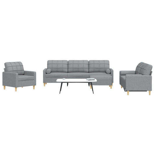 4pcs conjunto sofás c/ almofadões/apoio pés tecido cinza-claro