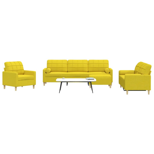 4pcs conjunto sofás c/almofadões/apoio pés tecido amarelo-claro