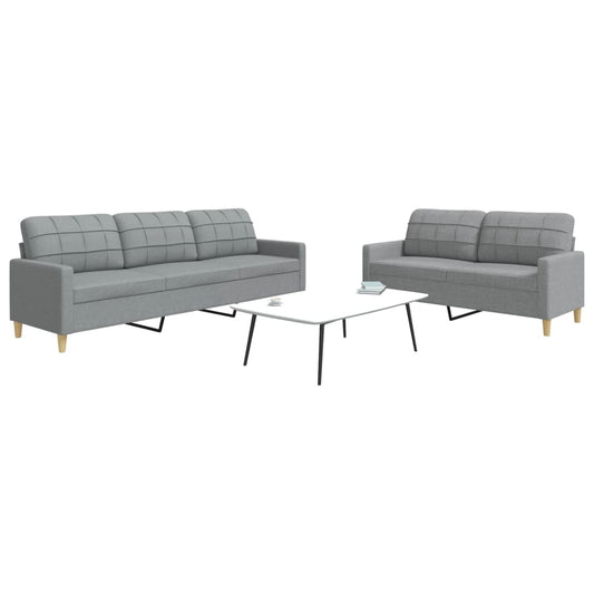 2 pcs conjunto de sofás tecido cinzento-claro