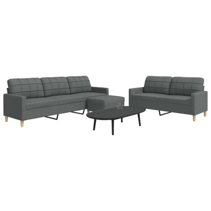 3 pcs conjunto de sofás com apoio de pés tecido cinzento-escuro
