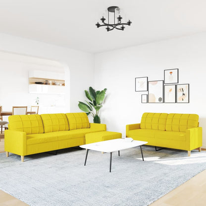 3 pcs sofa set with footstool light yellow fabric