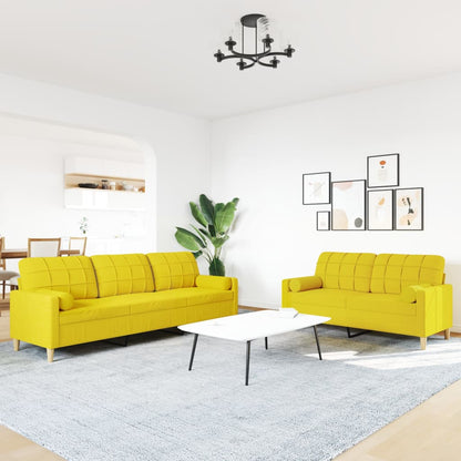 2 pcs conjunto de sofás com almofadas tecido amarelo-claro