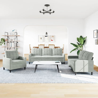 3 pcs sofa set with light grey velvet cushions
