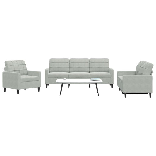 3 pcs sofa set with light grey velvet cushions
